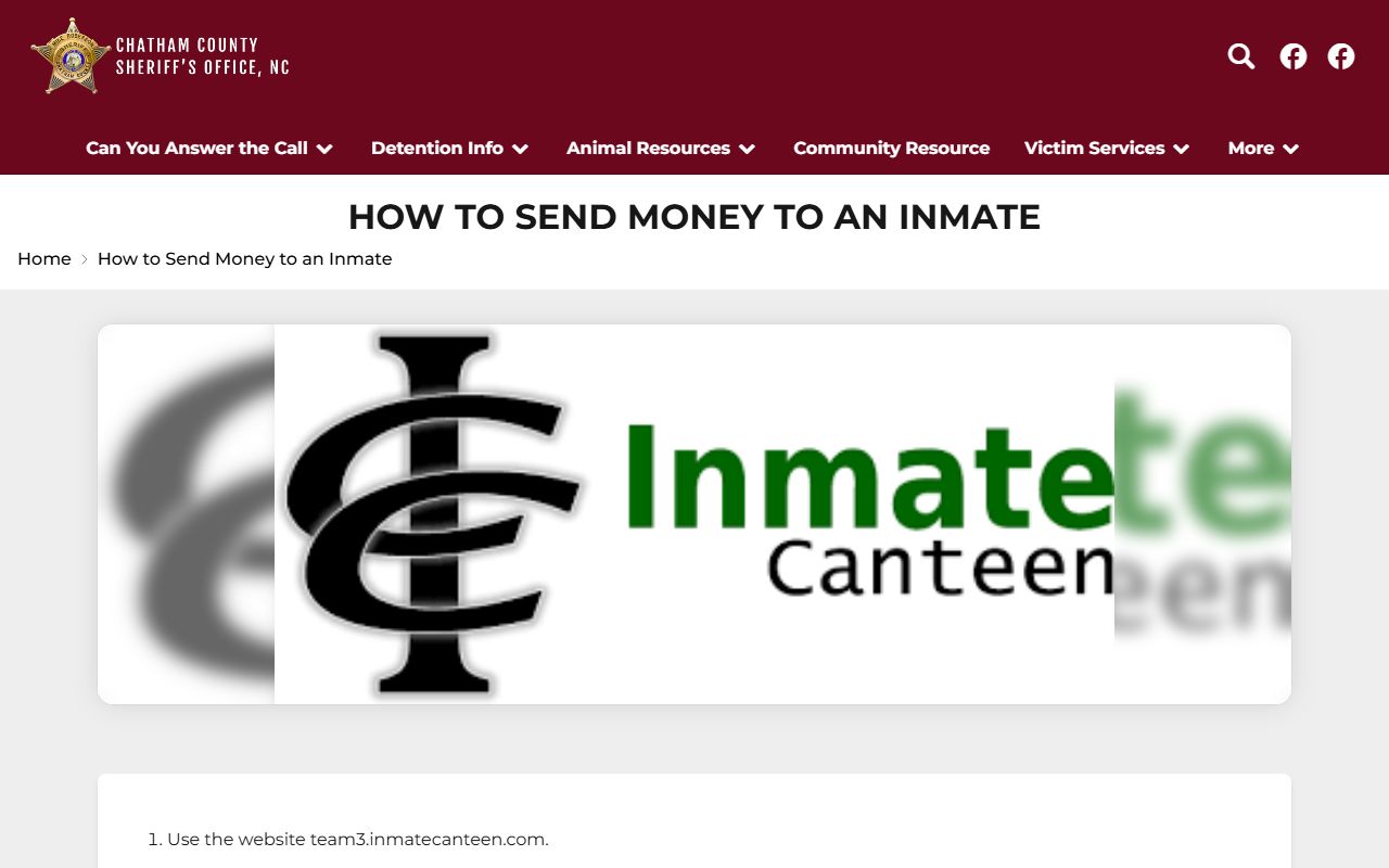Chatham County Detention Center inmate money deposit instructions